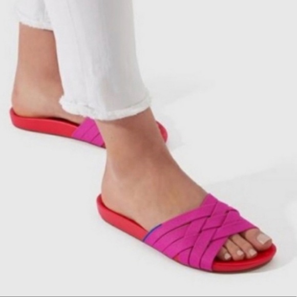Rothy’s NWT The Slide Sz 7.5 Red Hot Pink Sandals - Picture 1 of 8